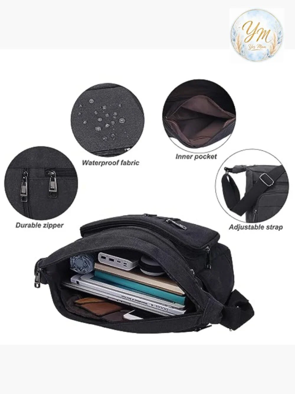 Canvas Messenger Bag Vintage Crossbody Laptop Satchel for Work School Travel